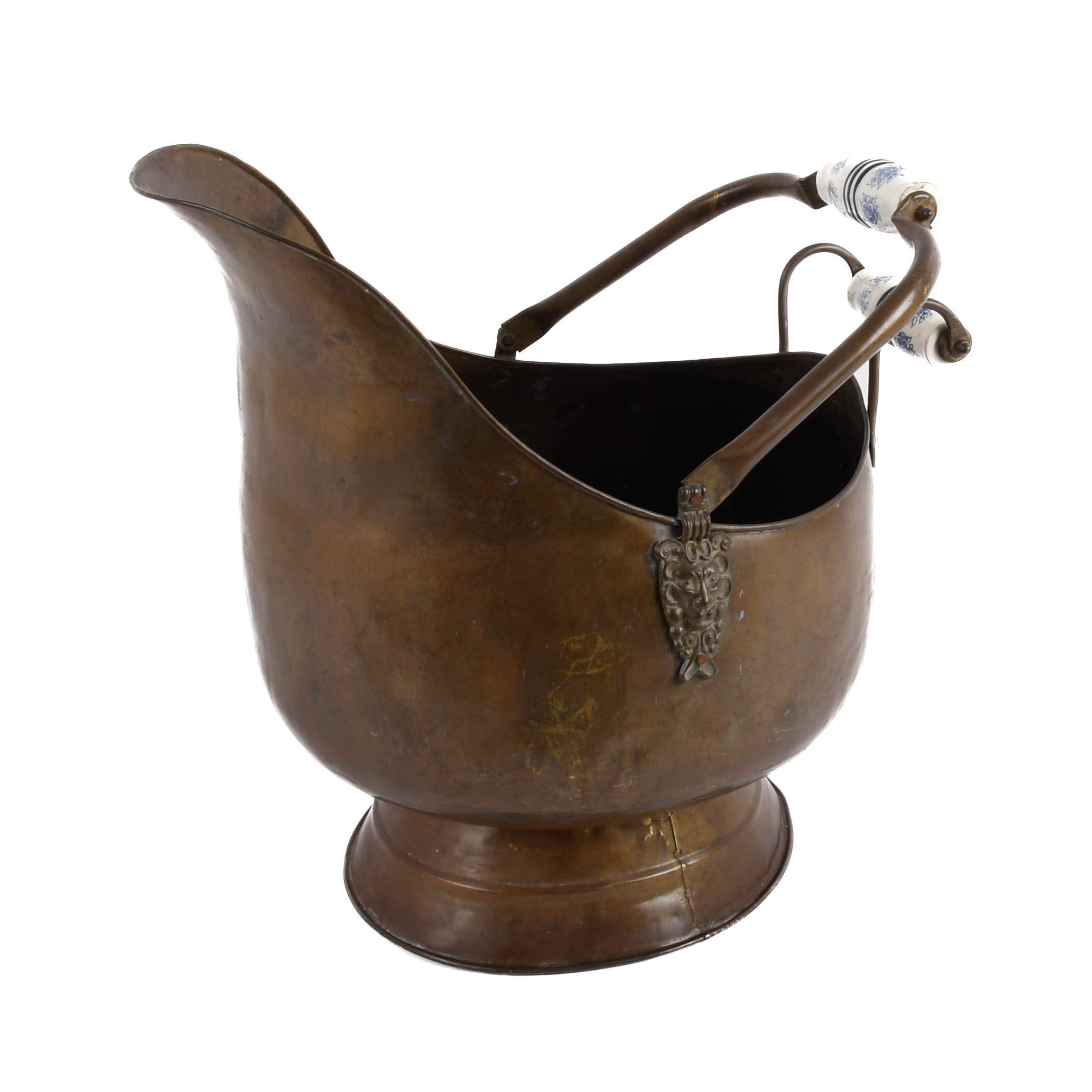 Antique Copper and Delft Handle Coal Bucket-5