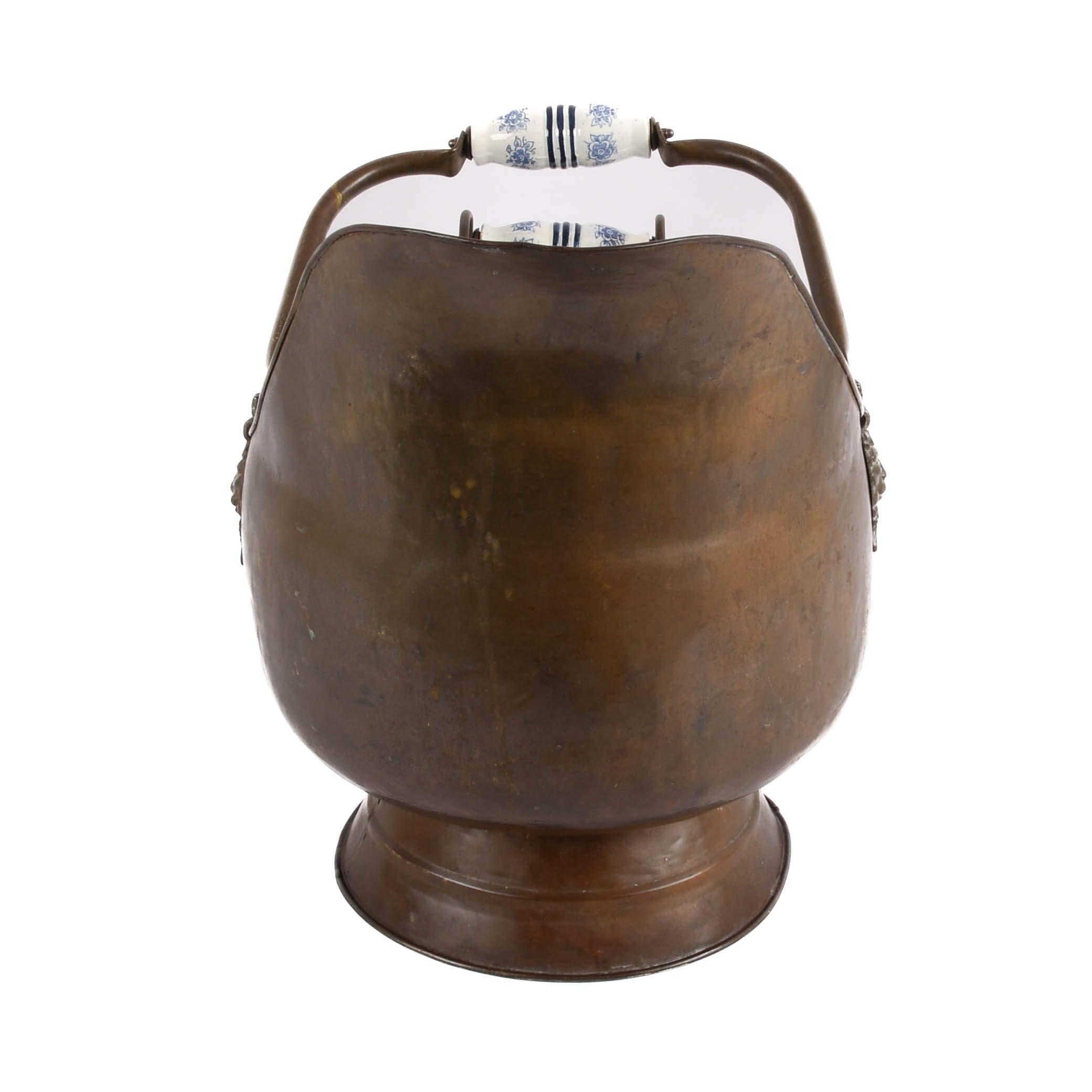 Antique Copper and Delft Handle Coal Bucket-4