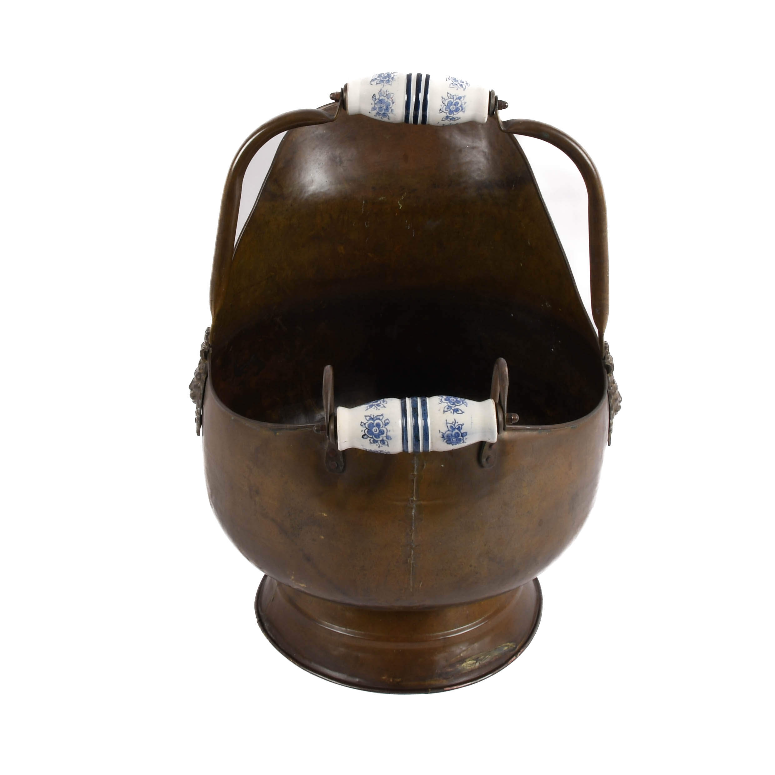 Antique Copper and Delft Handle Coal Bucket-1