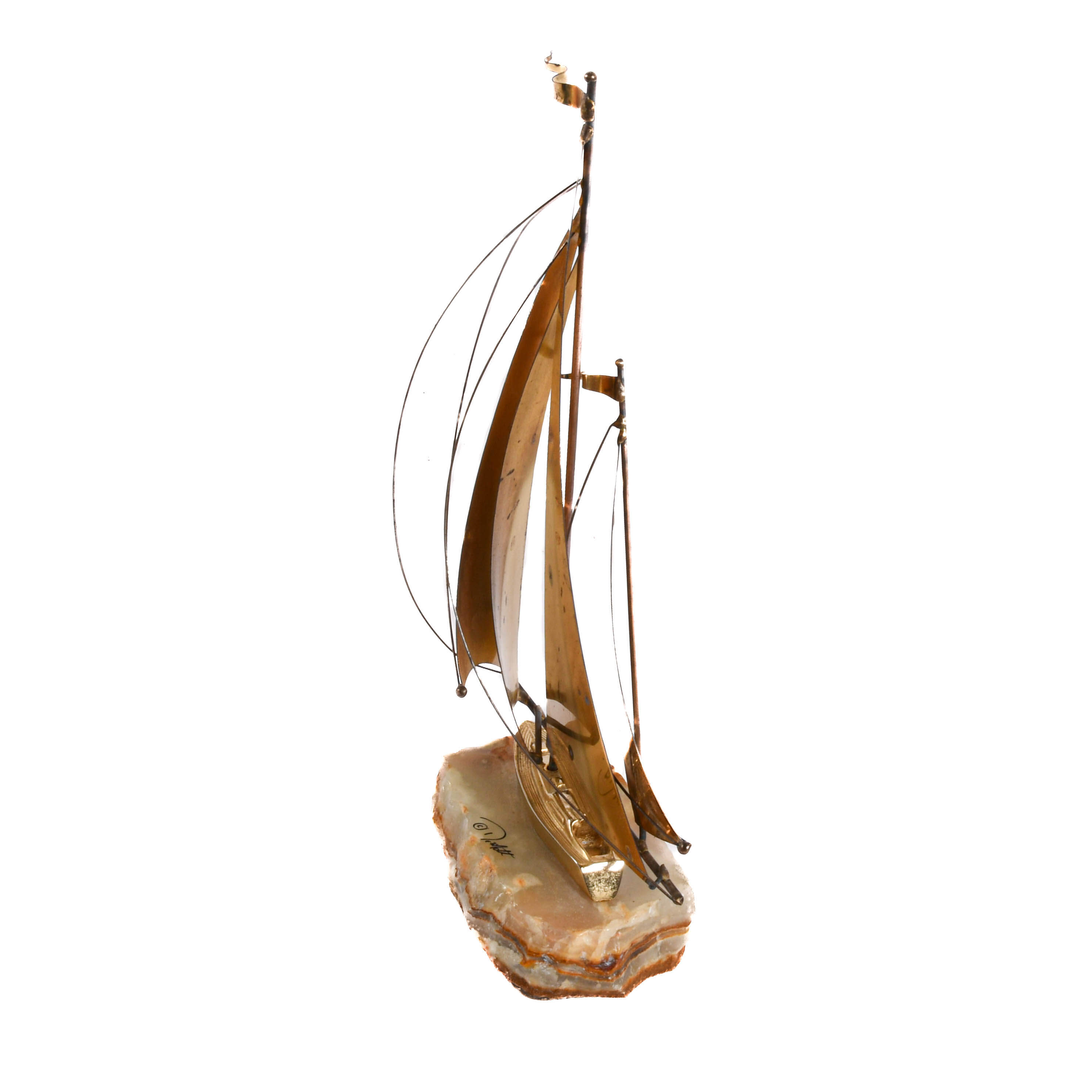 Signed John and Don Demott Brutalist Boat Sculpture on Onyx Base-4