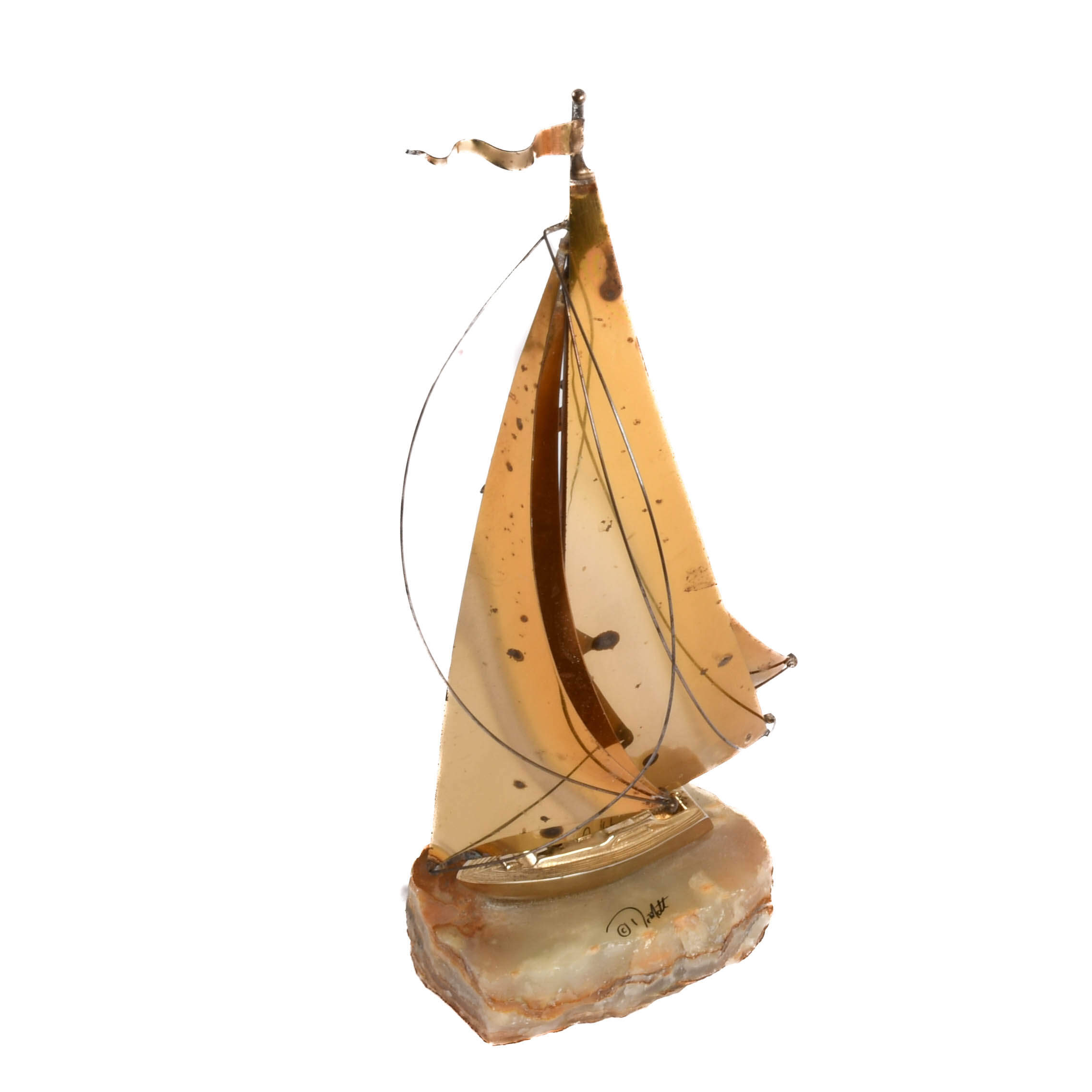 Signed John and Don Demott Brutalist Boat Sculpture on Onyx Base-3