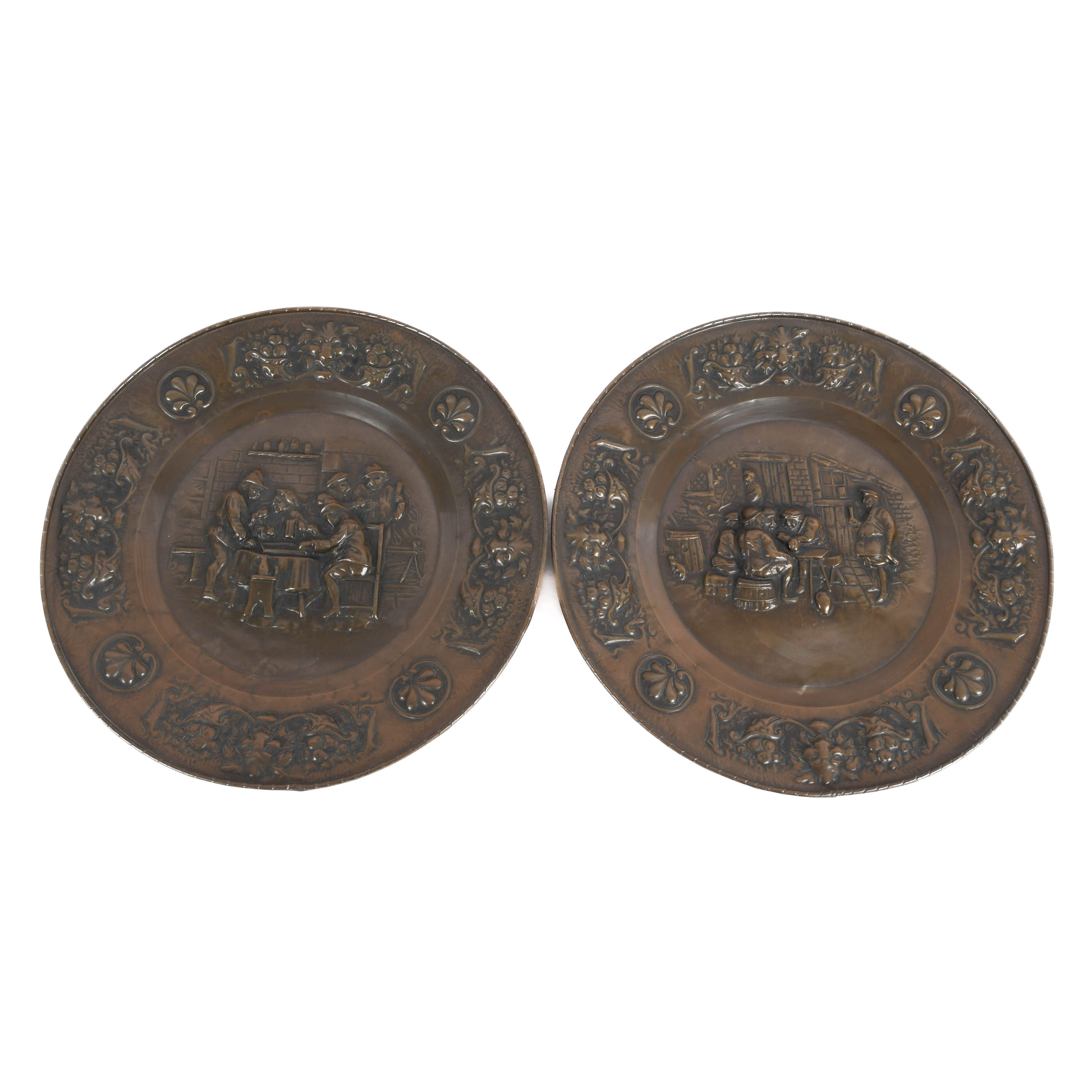 Large Pair of Embossed Brass Tavern Wall Plaques-1