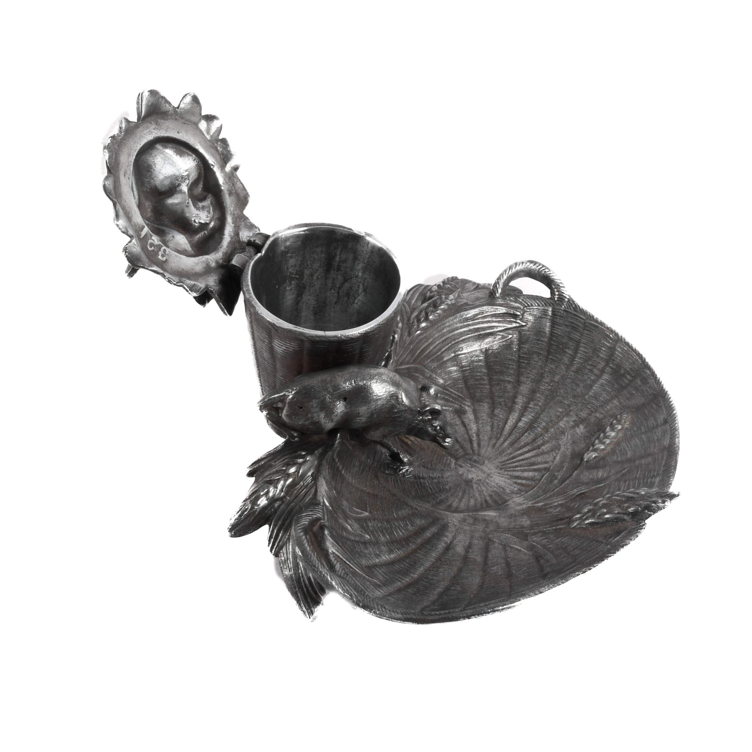 Antique Figural Cast Metal Mouse Inkwell-6