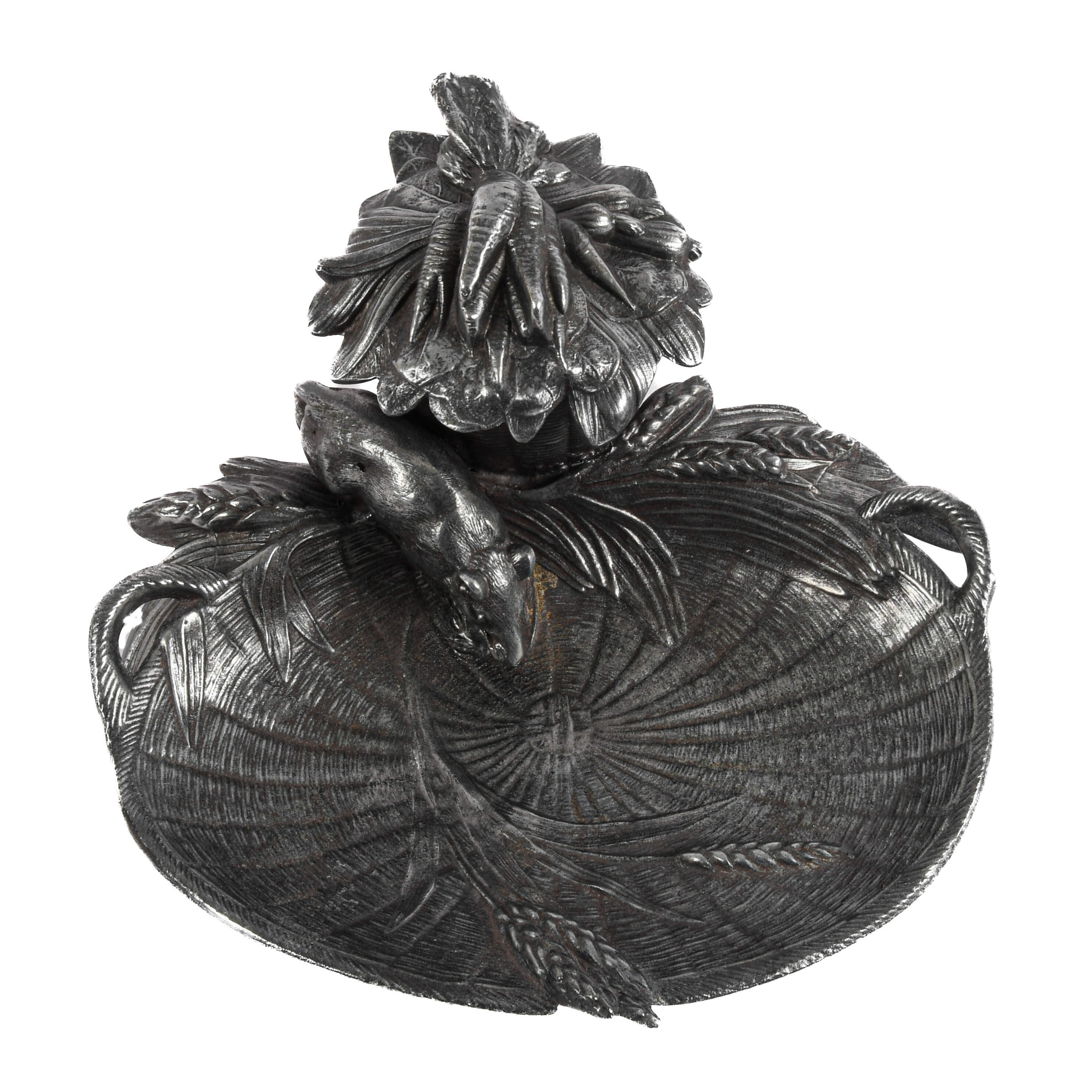 Antique Figural Cast Metal Mouse Inkwell-3