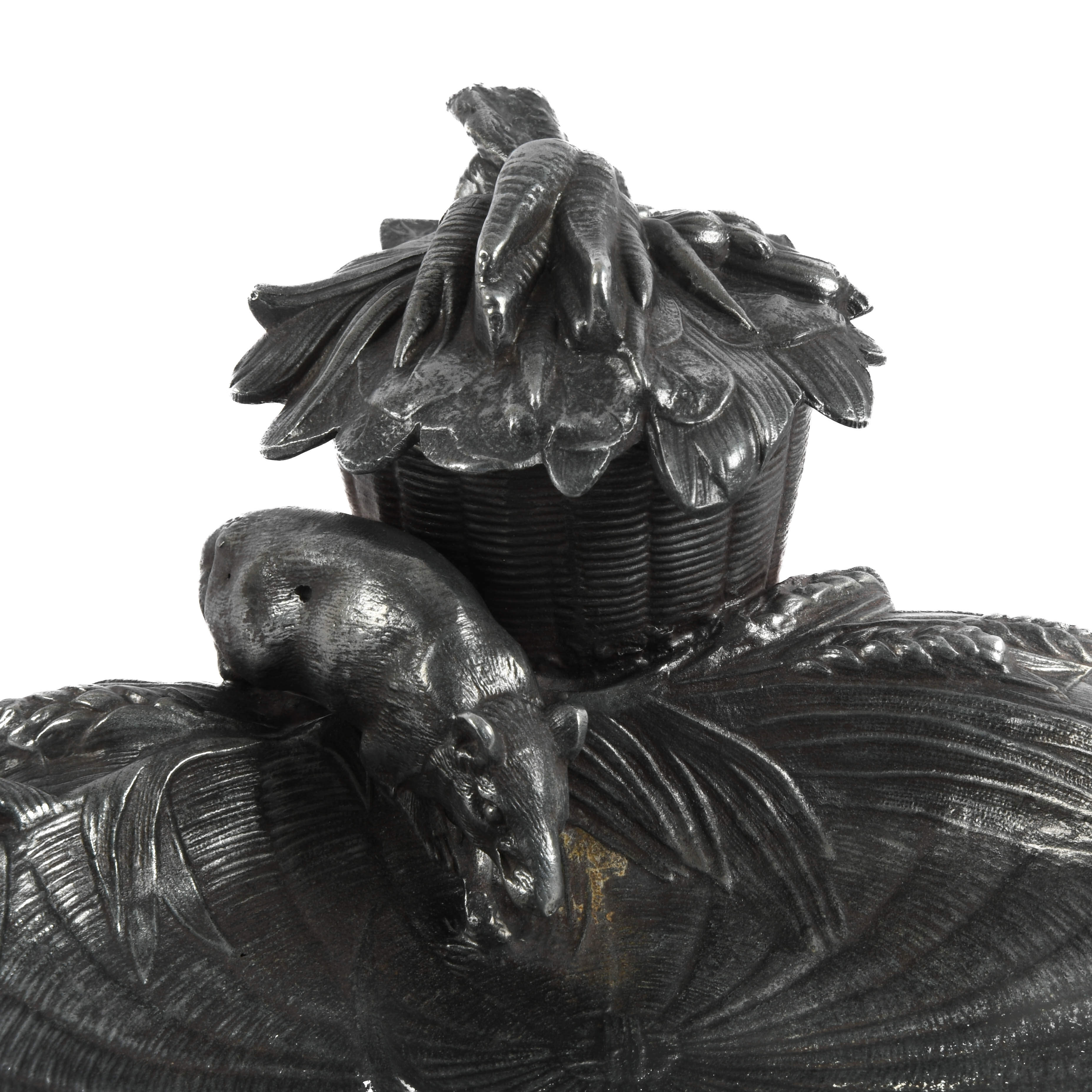 Antique Figural Cast Metal Mouse Inkwell-2