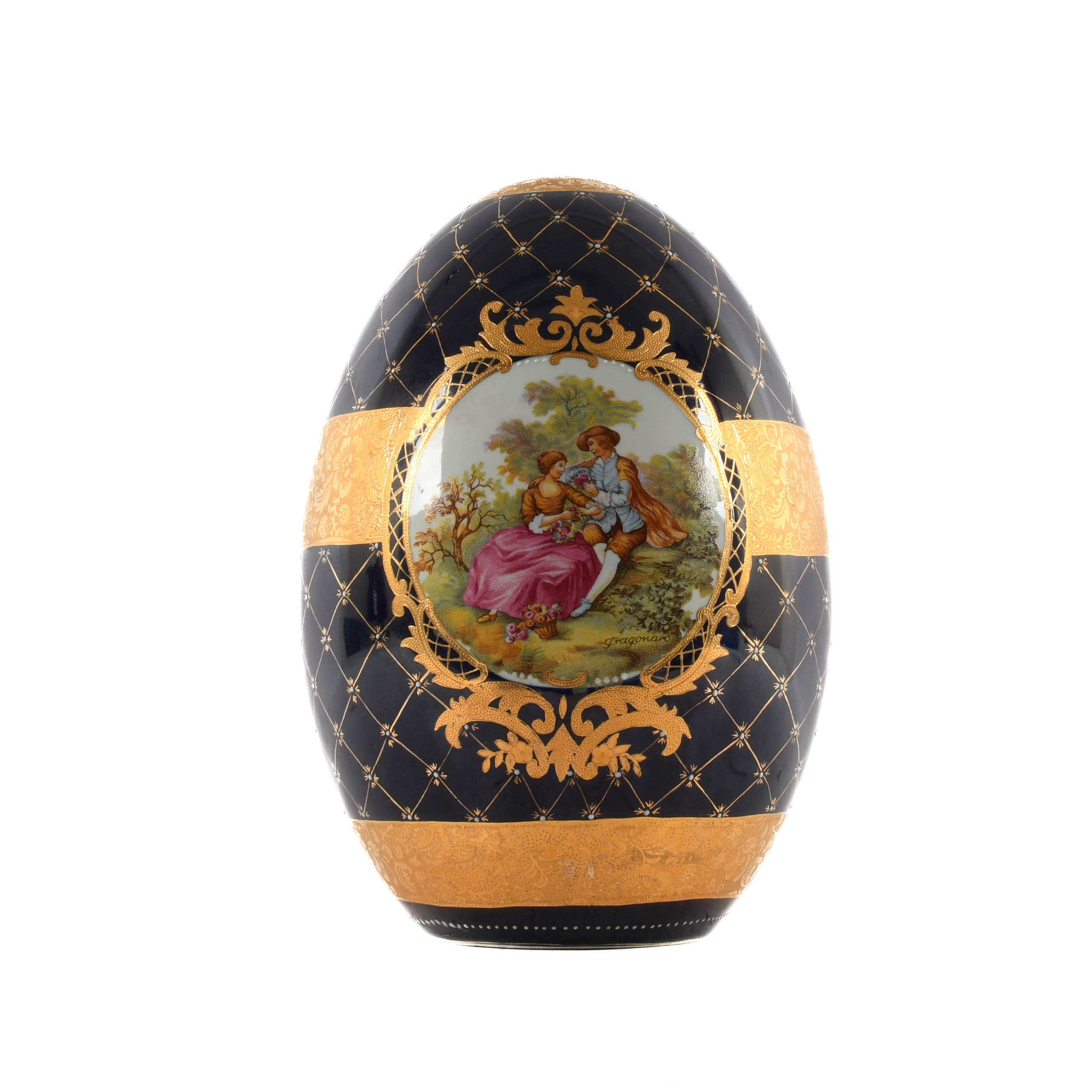 Oversized Limoges-Style Cobalt Blue and Gilt Decorated Egg-5