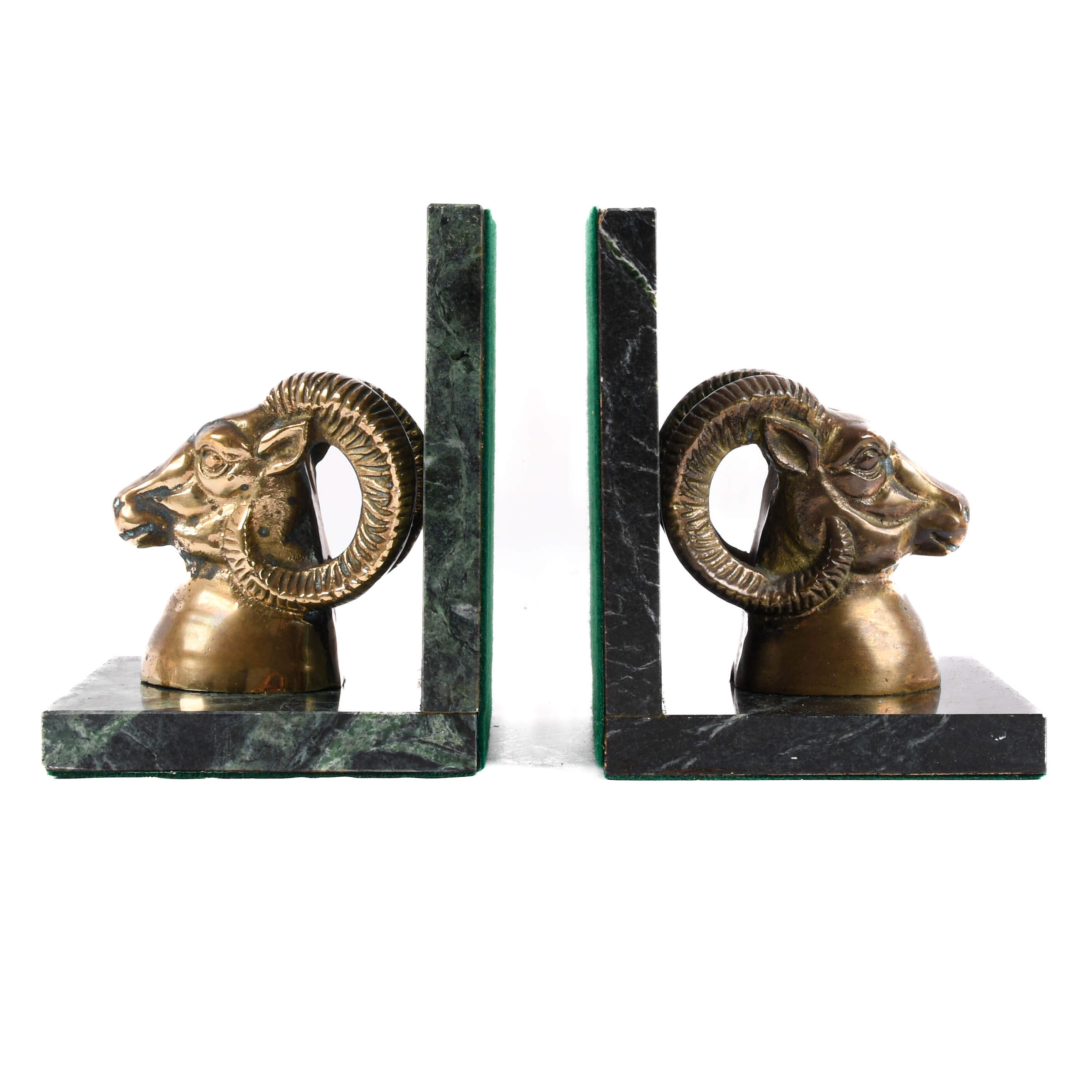 Pair of Marble and Brass Ram's Head Bookends-3