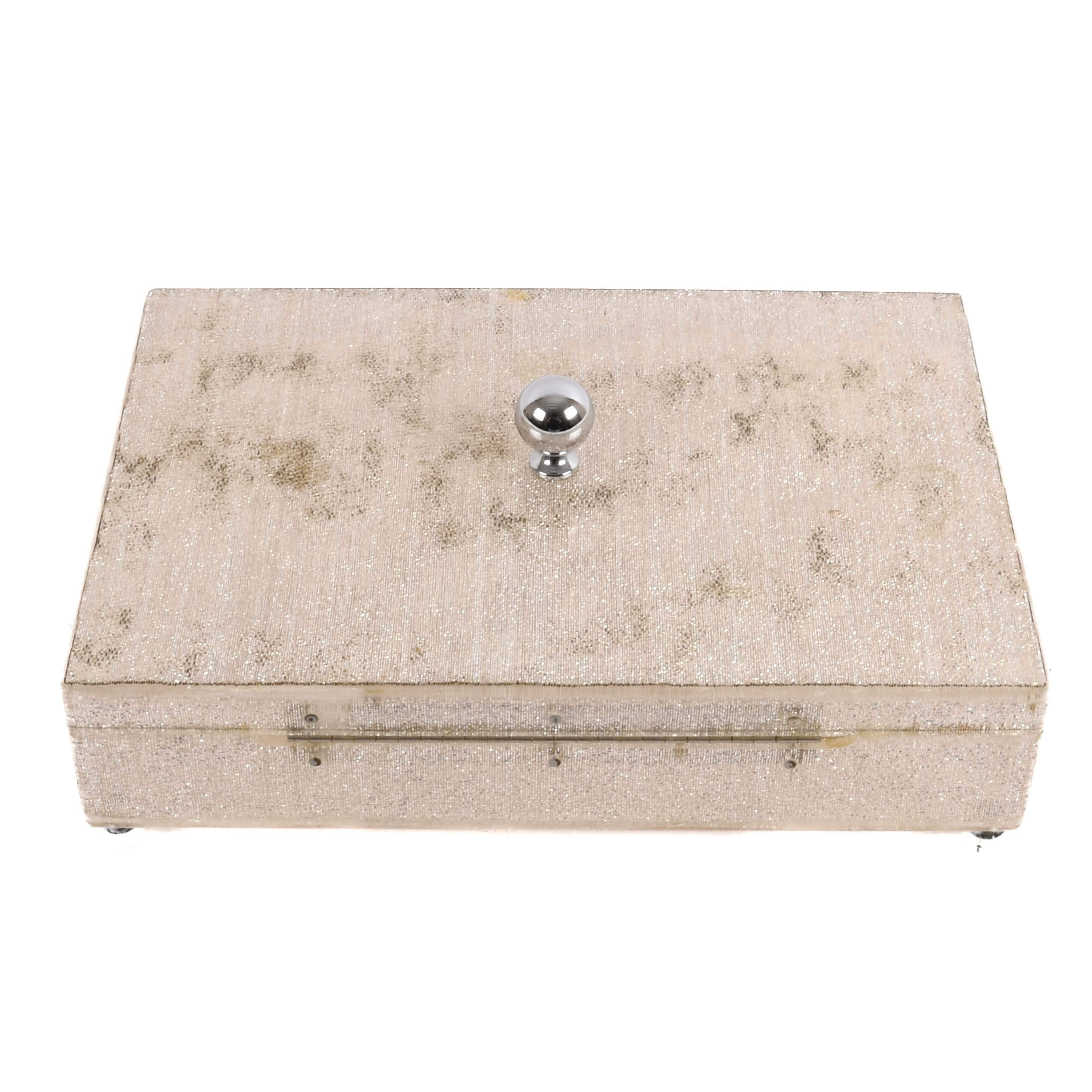 Mid-Century Modern Silver Mesh Lucite Jewelry Box-5