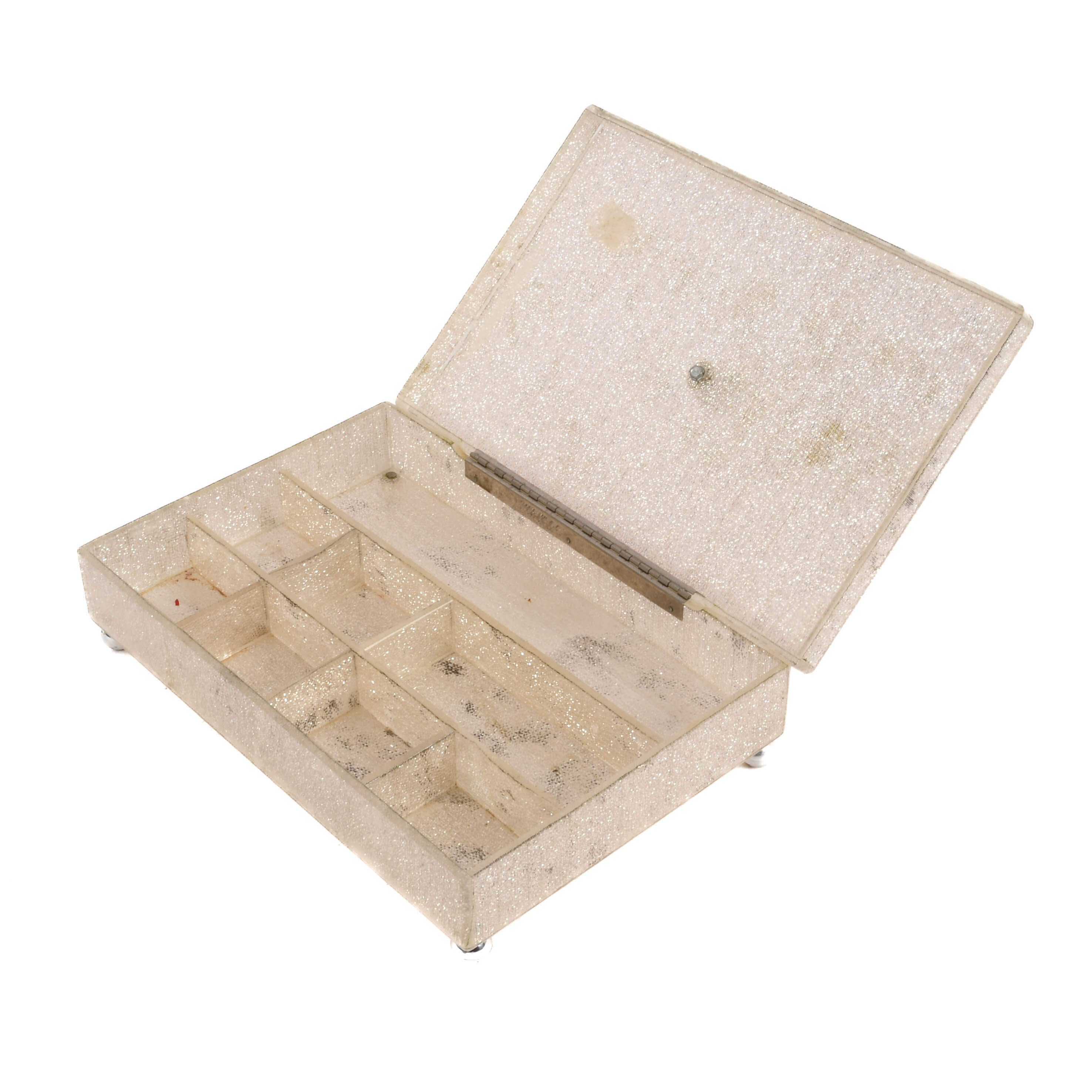 Mid-Century Modern Silver Mesh Lucite Jewelry Box-3
