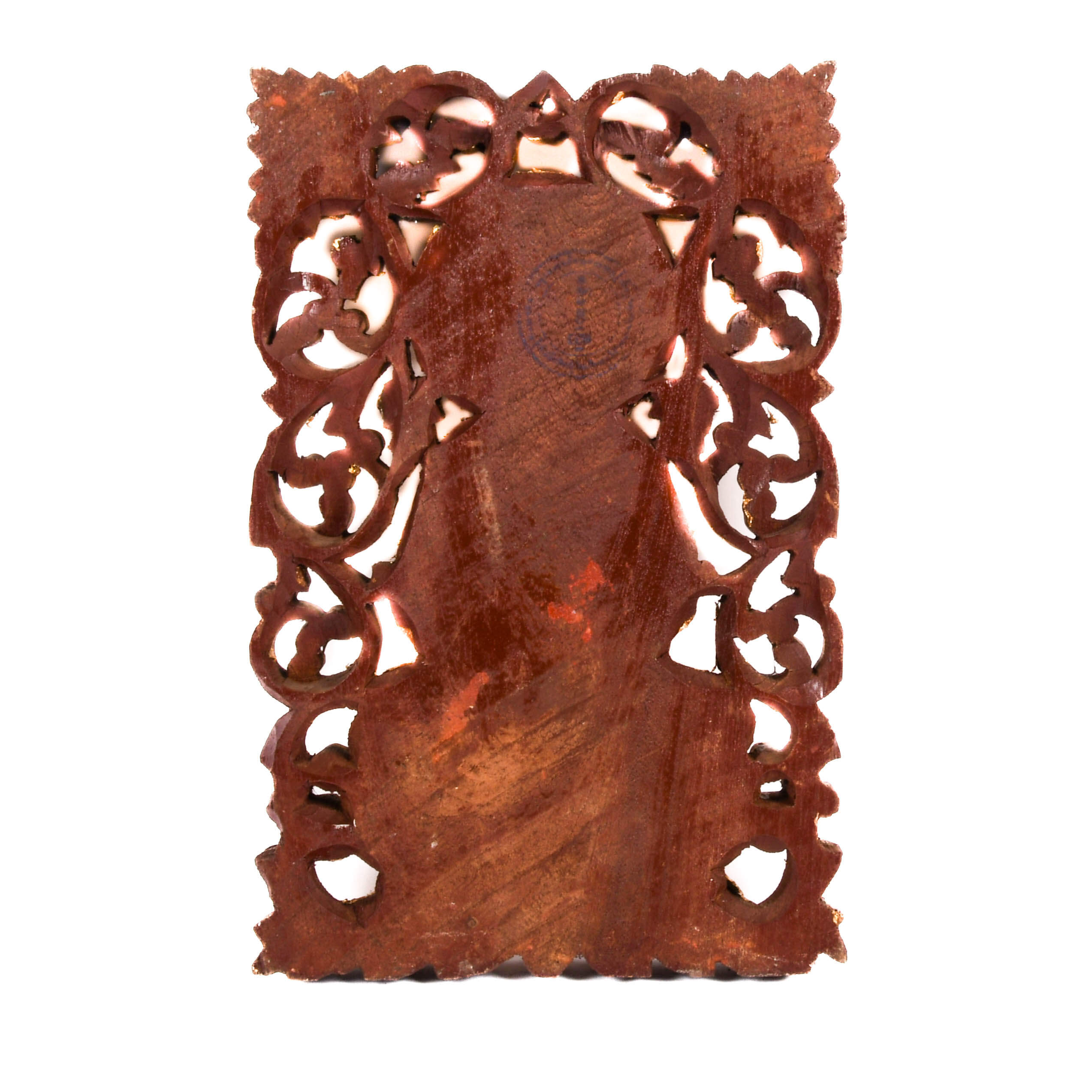 Gilt Wood Carved and Inlaid Stone Asian Wall Plaque-6