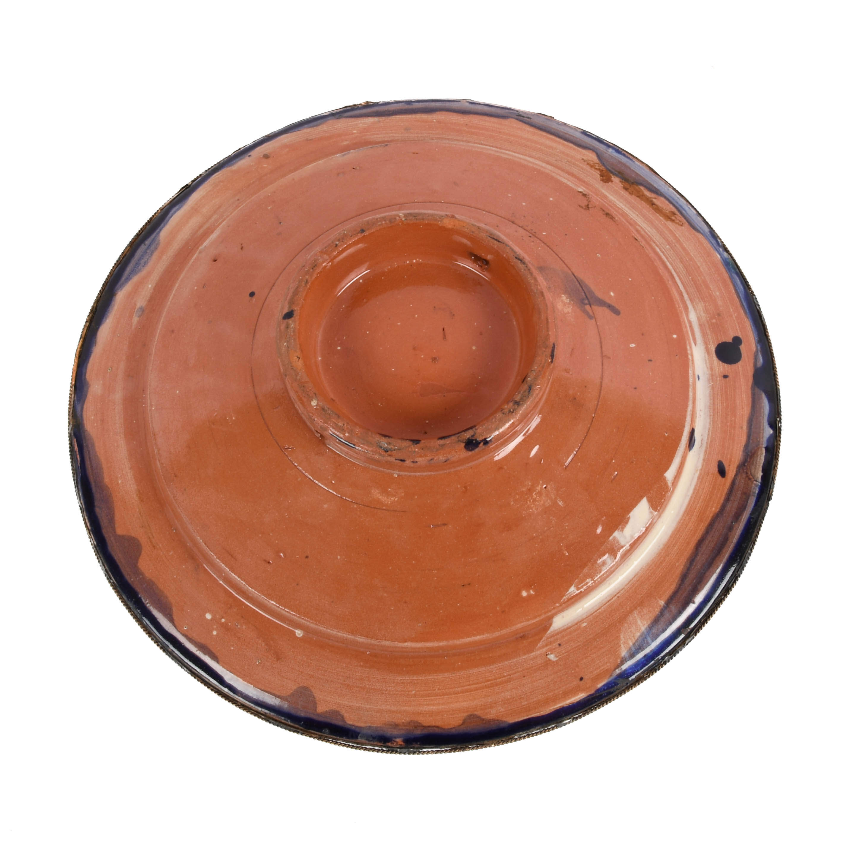 Antique Pottery and Nickel Center Bowl-5