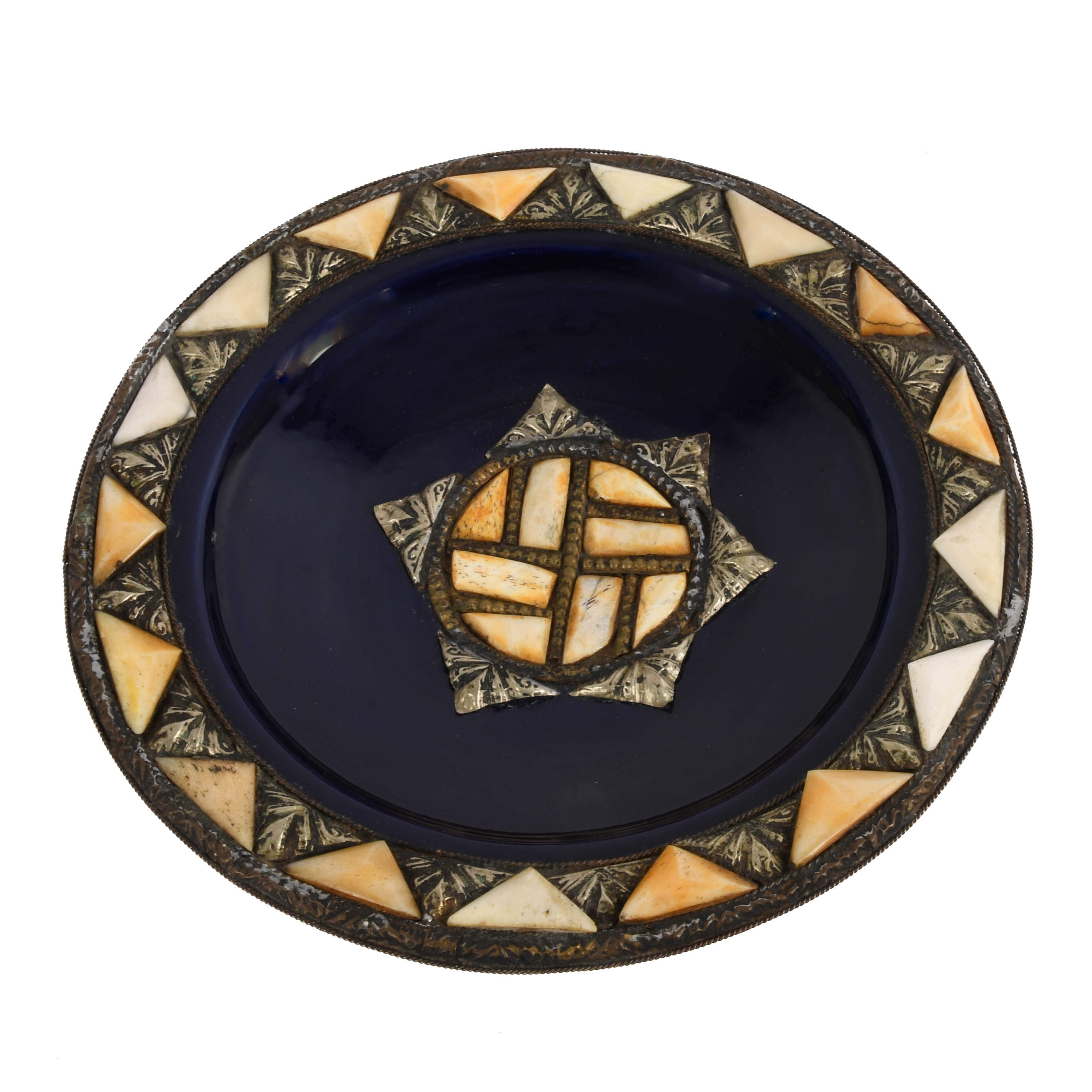 Antique Pottery and Nickel Center Bowl-4