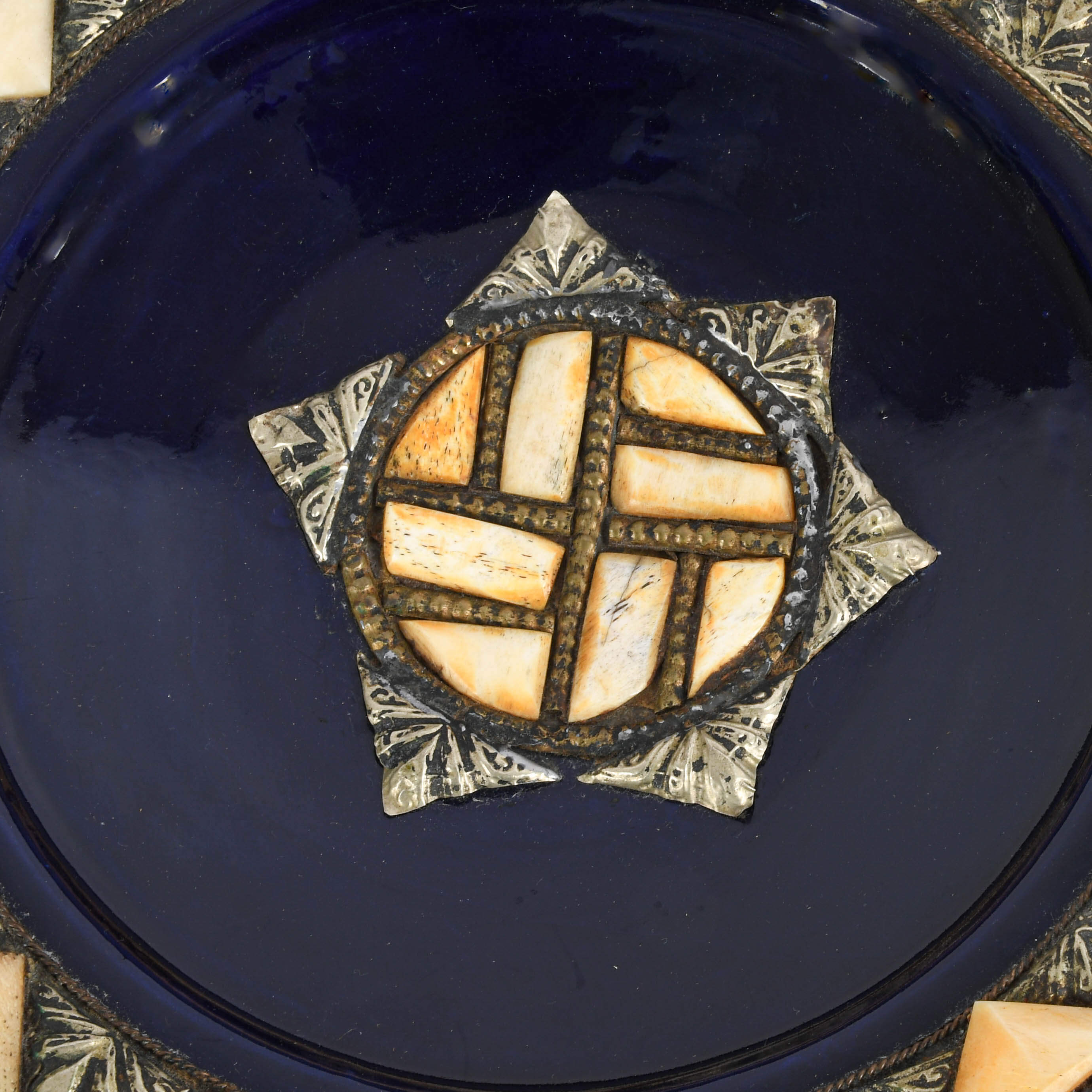 Antique Pottery and Nickel Center Bowl-2