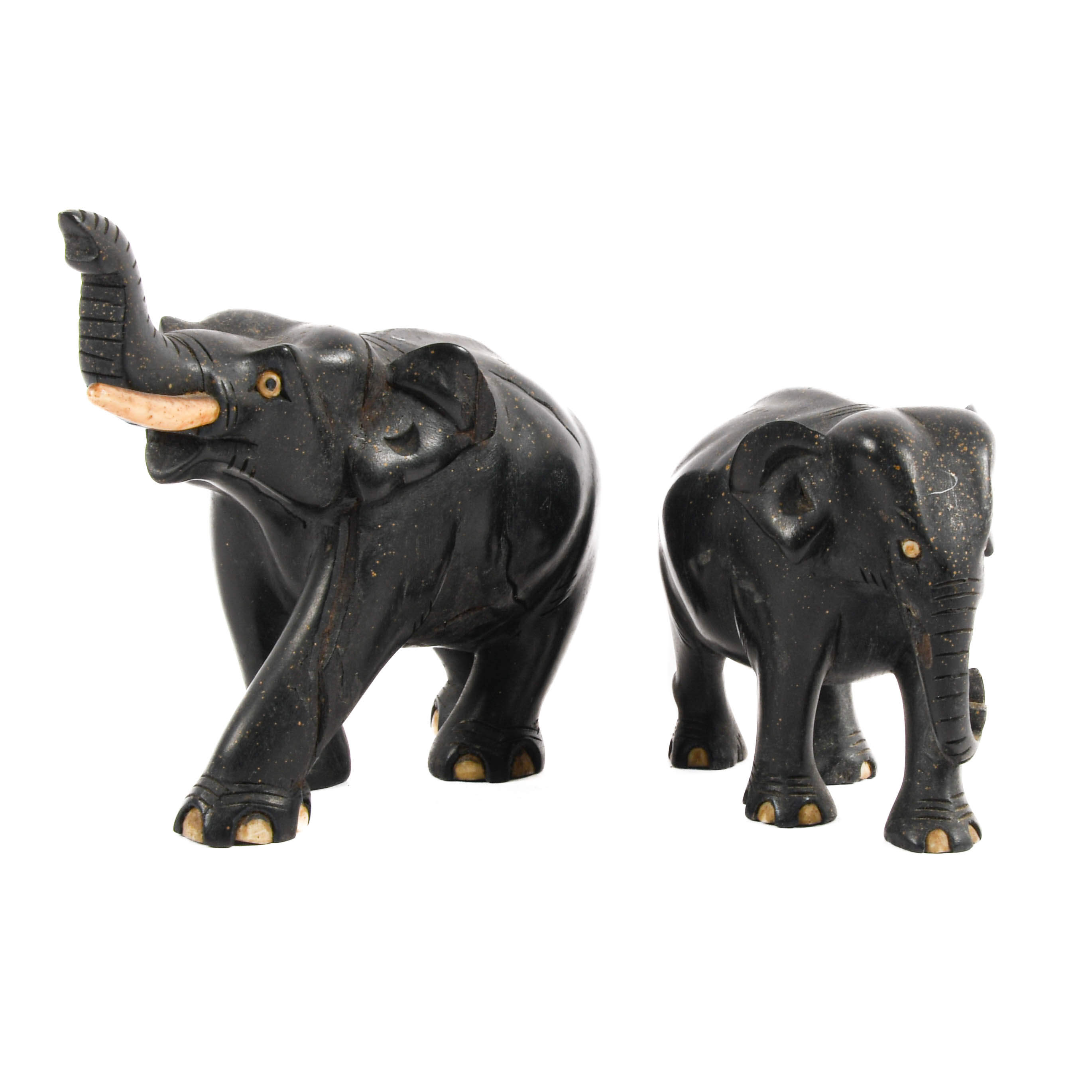Lot of Two Ebony Elephant Statues-6