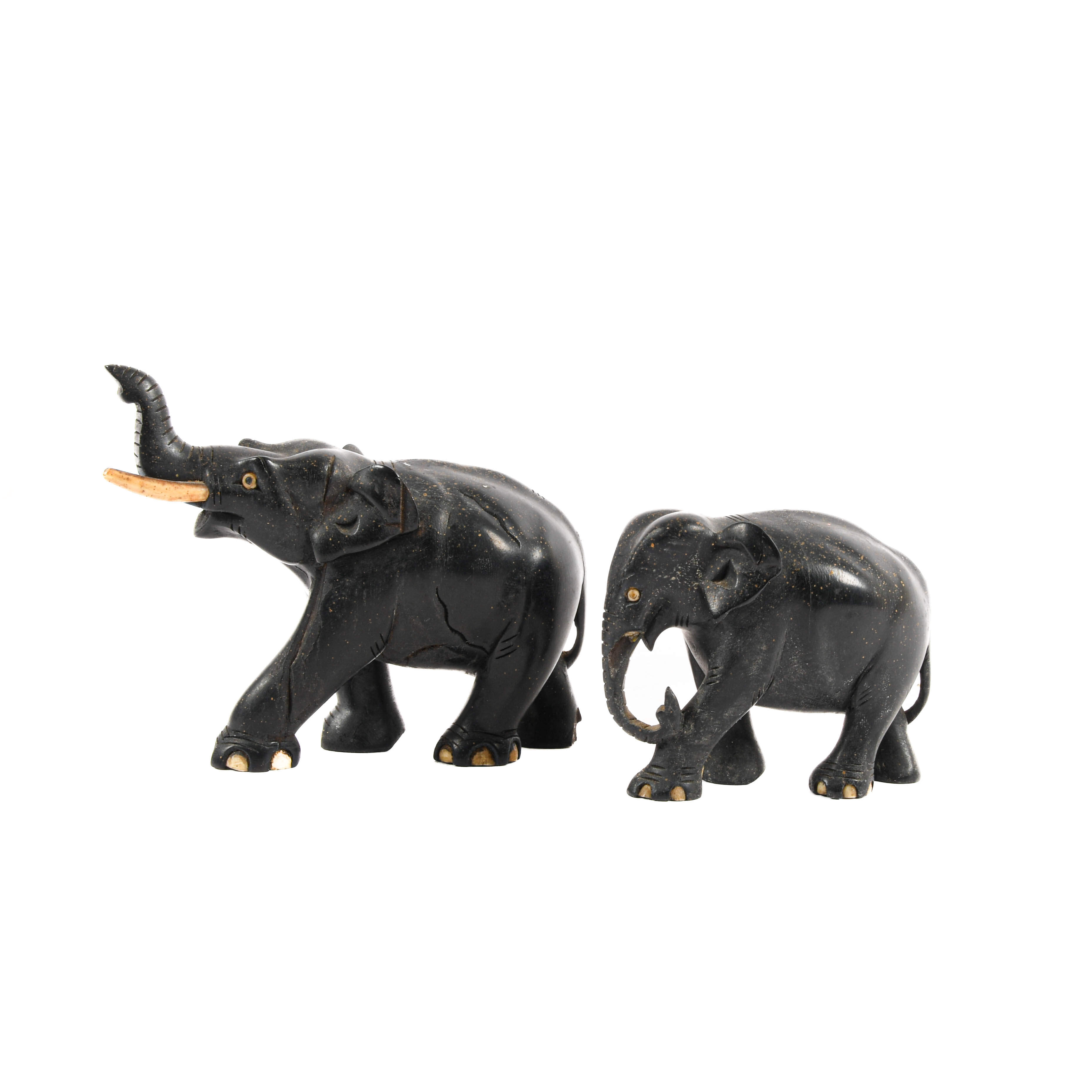 Lot of Two Ebony Elephant Statues-2
