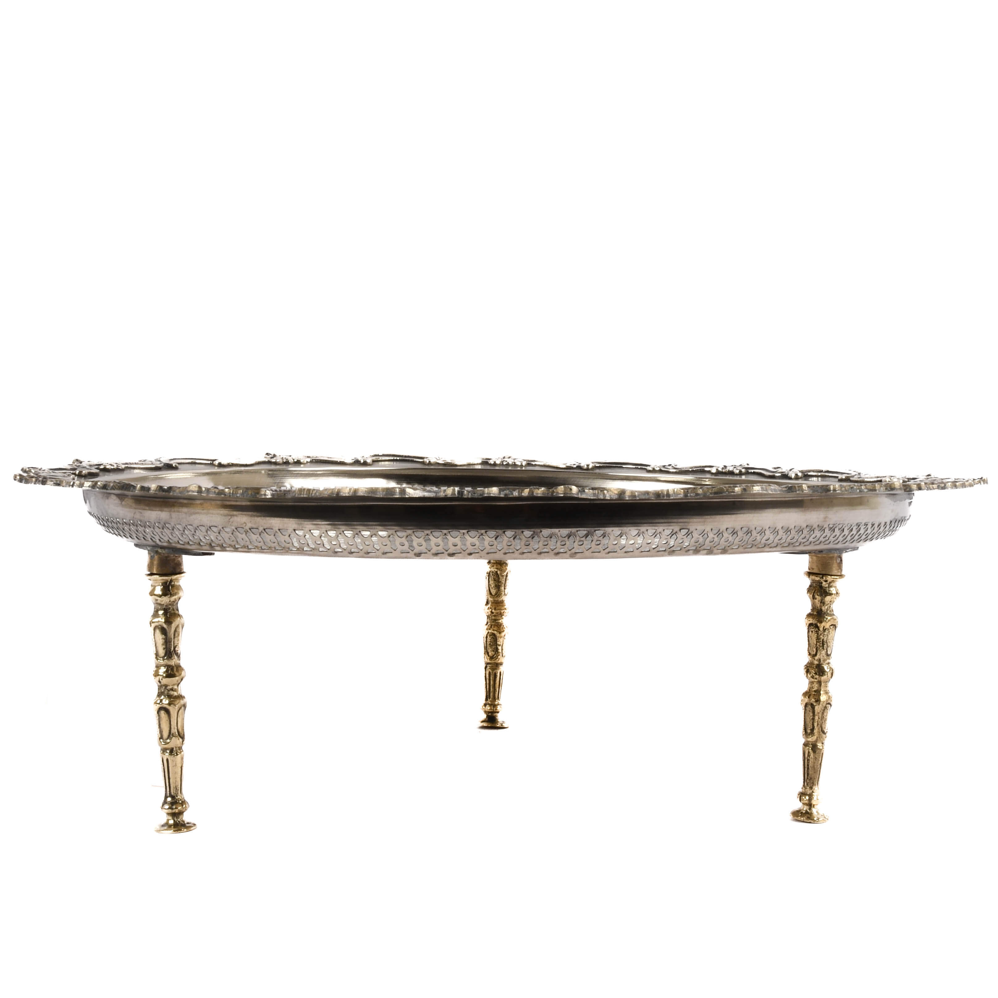 Middle Eastern Moroccan Silver-Plated Tray Table-2