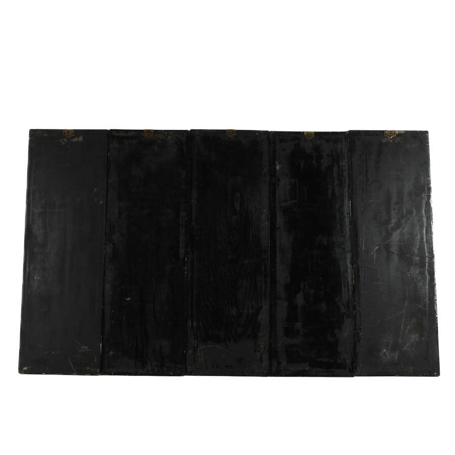 Set of Five Black Lacquer Asian Wall Panels-5