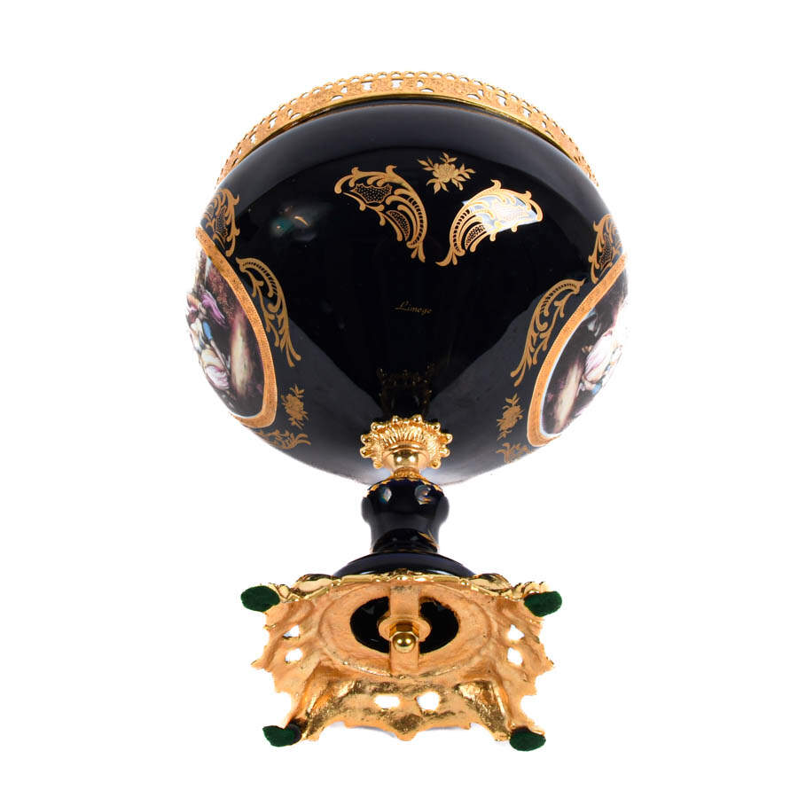 Lover's Scene Cobalt and Gilt Porcelain Compote by Limoge-7