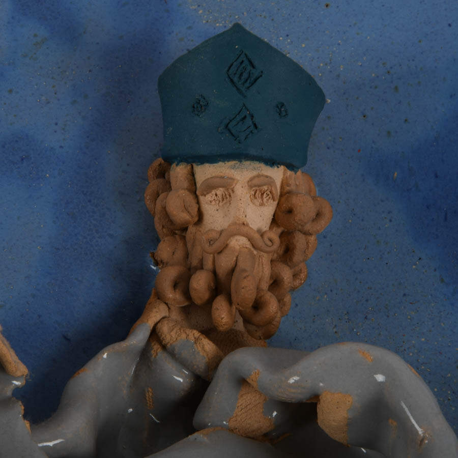 Signed Saint P.R. Ceramic Pottery King Neptune Wall Plaque-4