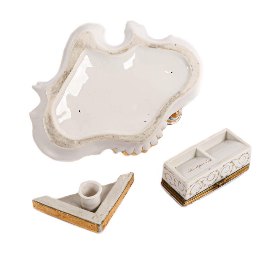 Hand-Painted Old Paris Floral Porcelain Desk Set-8