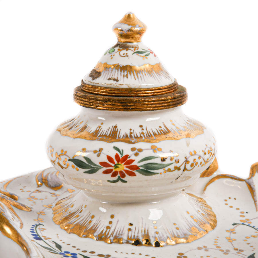 Hand-Painted Old Paris Floral Porcelain Desk Set-7
