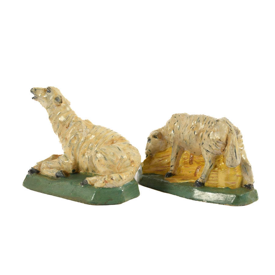 Pair of Chalkware Sheep Figures-2