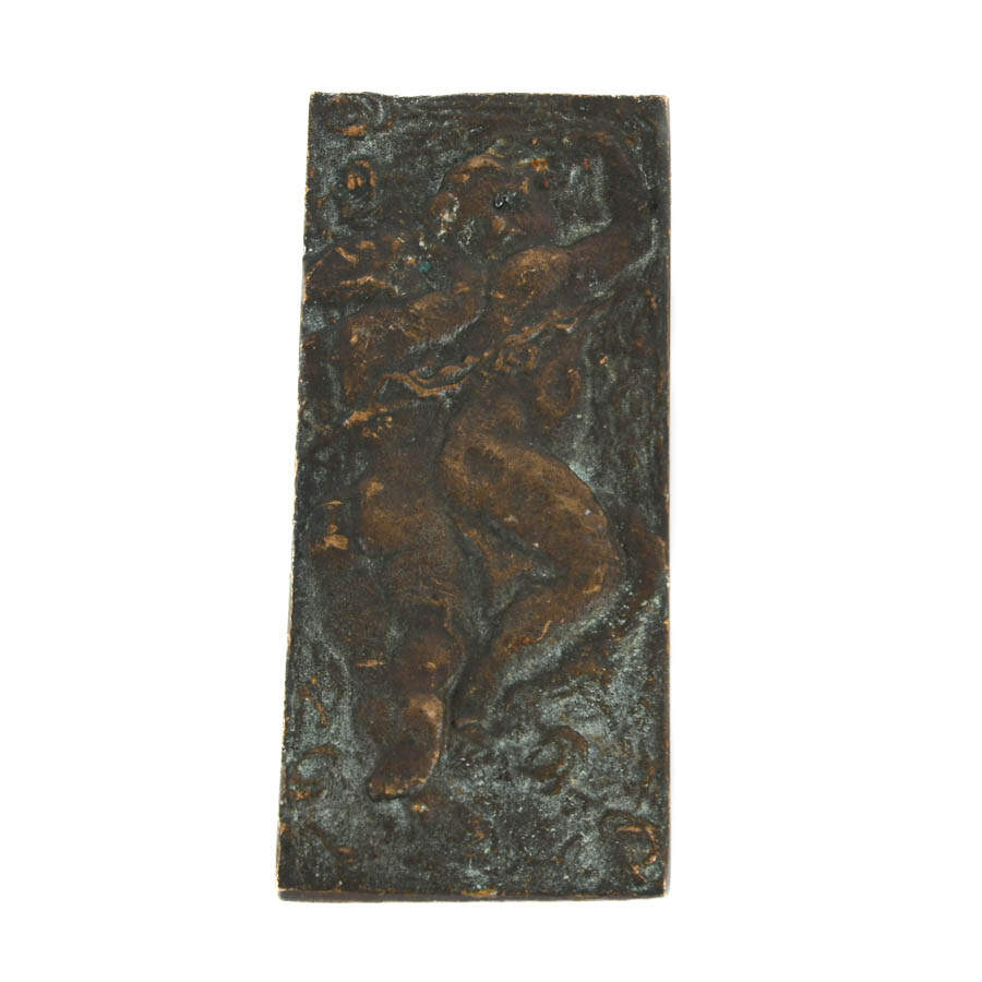 Pair of Victorian Bronze Bas Relief Putti and Roses Plaquettes-4