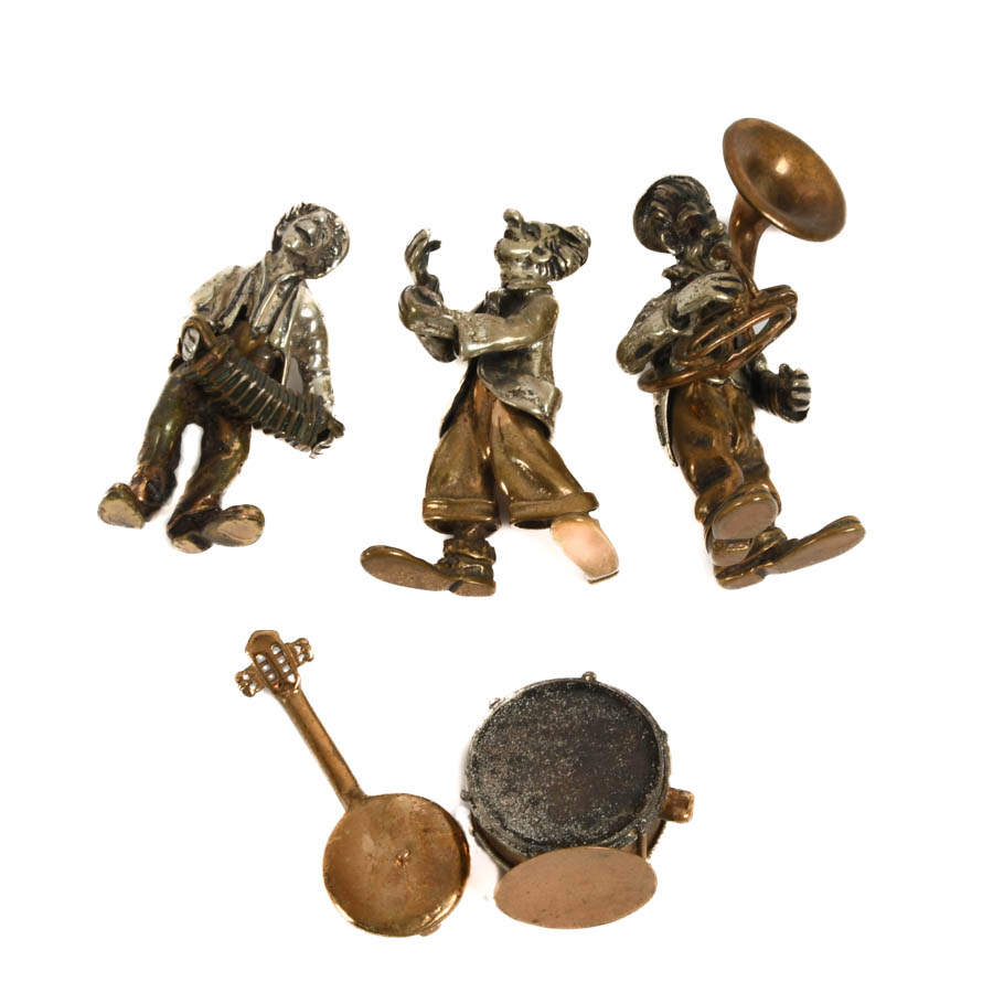 Group of Silver and Brass Musical Clown Band Figures-6