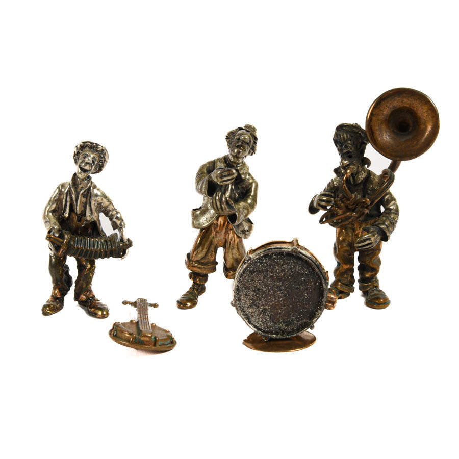 Group of Silver and Brass Musical Clown Band Figures-1
