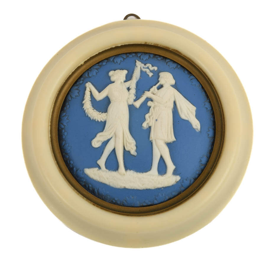 Pair of Blue and White Jasperware Circle Medallions-3