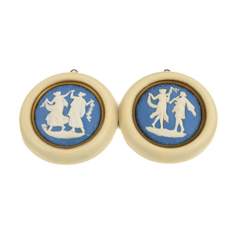 Pair of Blue and White Jasperware Circle Medallions-1