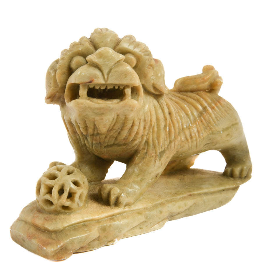 Two Chinese Carved Soapstone Guardian Lion Statues-2