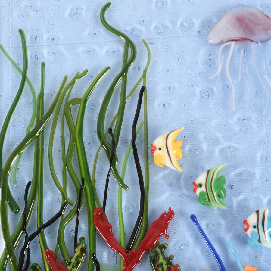 Sea Life Fused Art Glass Panel Sculpture-5