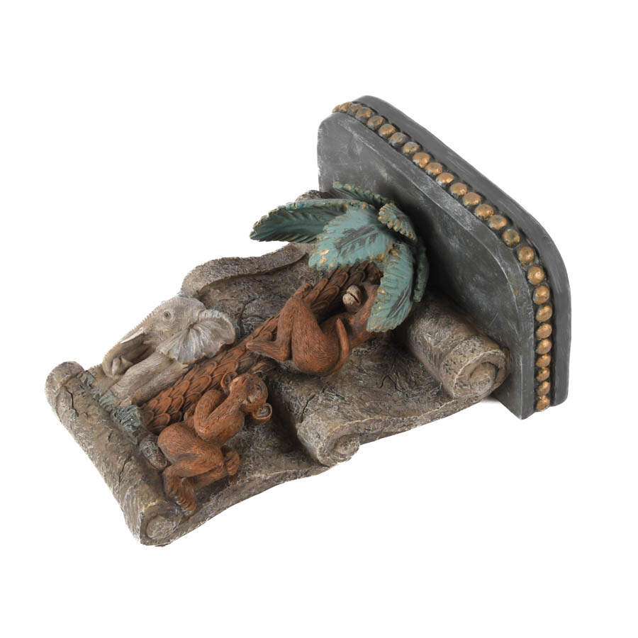 Figural Elephant and Monkeys Resin Wall Shelf-4