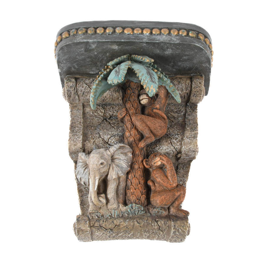 Figural Elephant and Monkeys Resin Wall Shelf-1