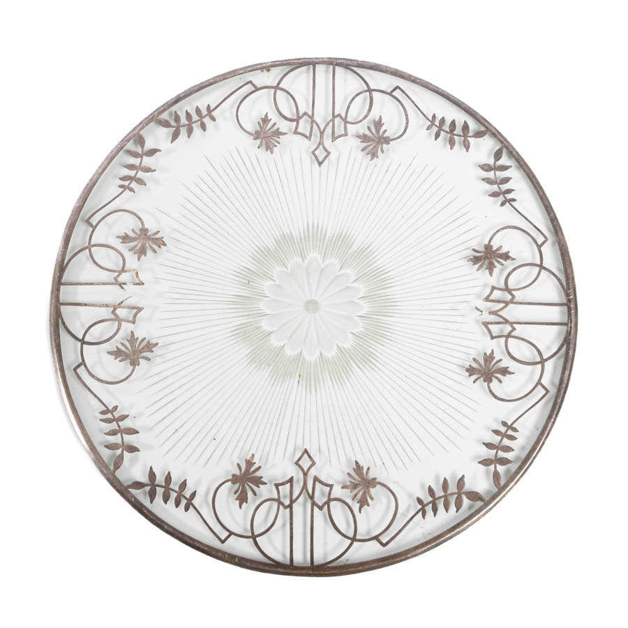 Art Nouveau Glass Trivet with Silver Overlay-1