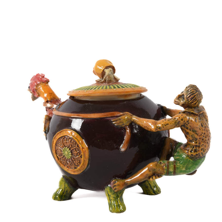 Majolica Figural Animal Lidded Sugar Dish-2