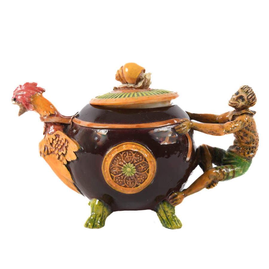 Majolica Figural Animal Lidded Sugar Dish-1