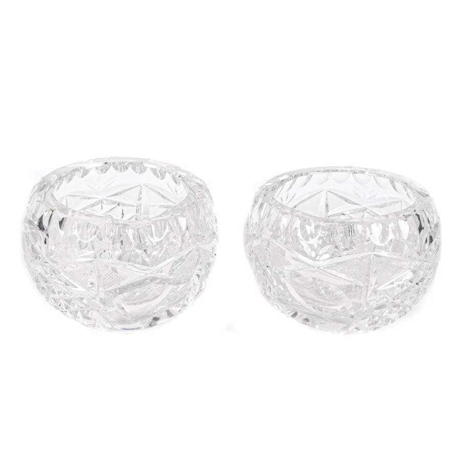 Pair of Round Cut Crystal Ashtrays-1