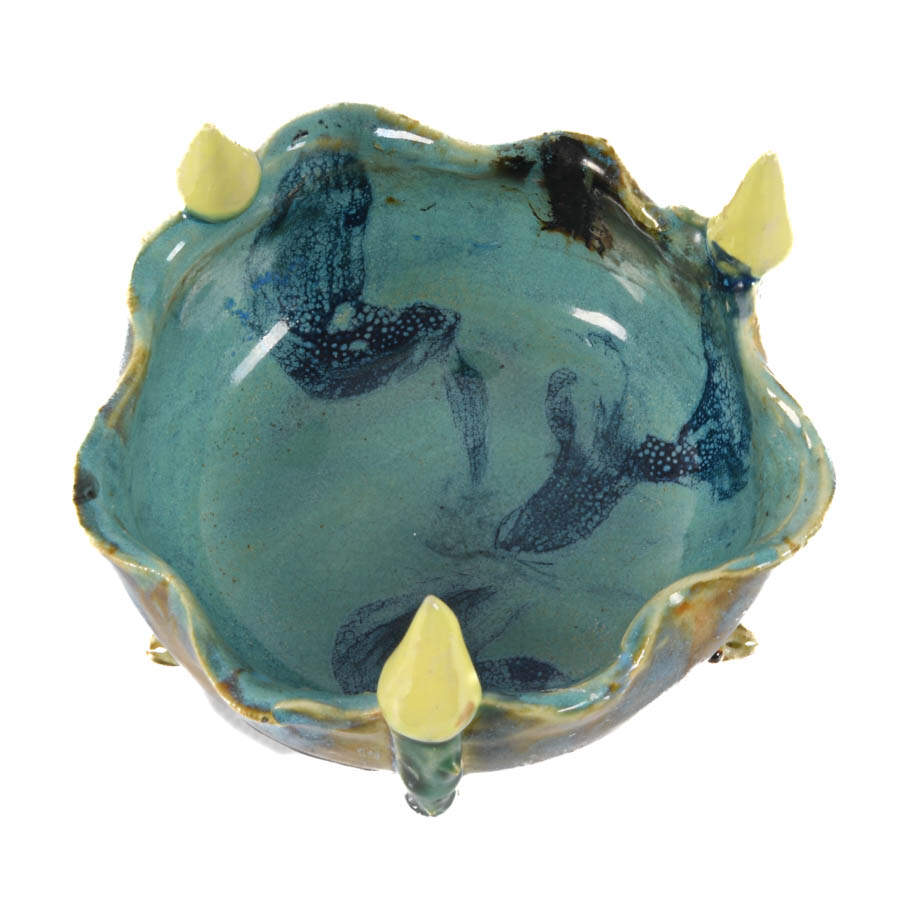 Whimsical Studio Pottery Trinket Bowl with Three Turtle Base-4