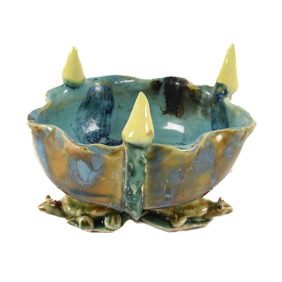 Whimsical Studio Pottery Trinket Bowl with Three Turtle Base-3