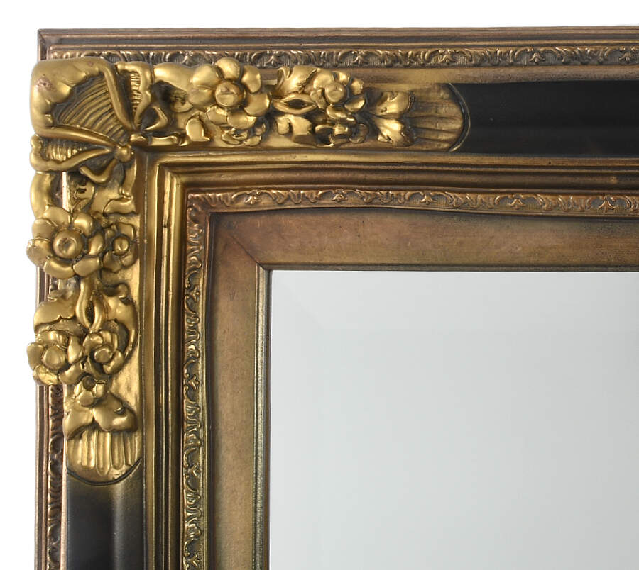 Beveled Wall Mirror with Ornate Black and Gold Frame-5