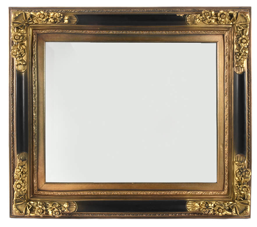 Beveled Wall Mirror with Ornate Black and Gold Frame-1