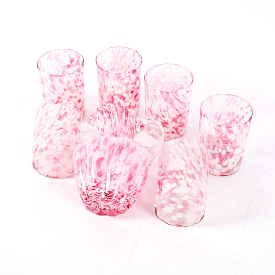 Cranberry and Swirl Glass Pitcher Set-6