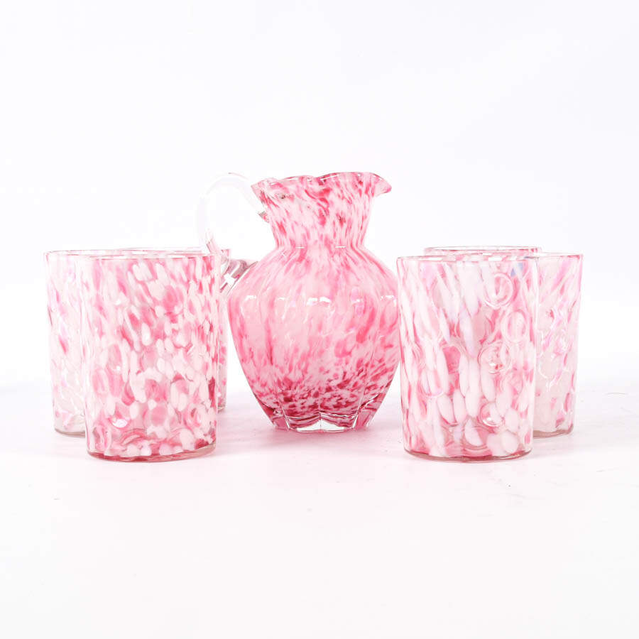 Cranberry and Swirl Glass Pitcher Set-3