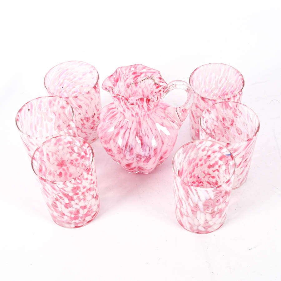 Cranberry and Swirl Glass Pitcher Set-2