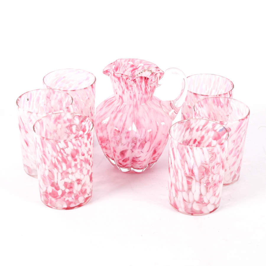 Cranberry and Swirl Glass Pitcher Set-1