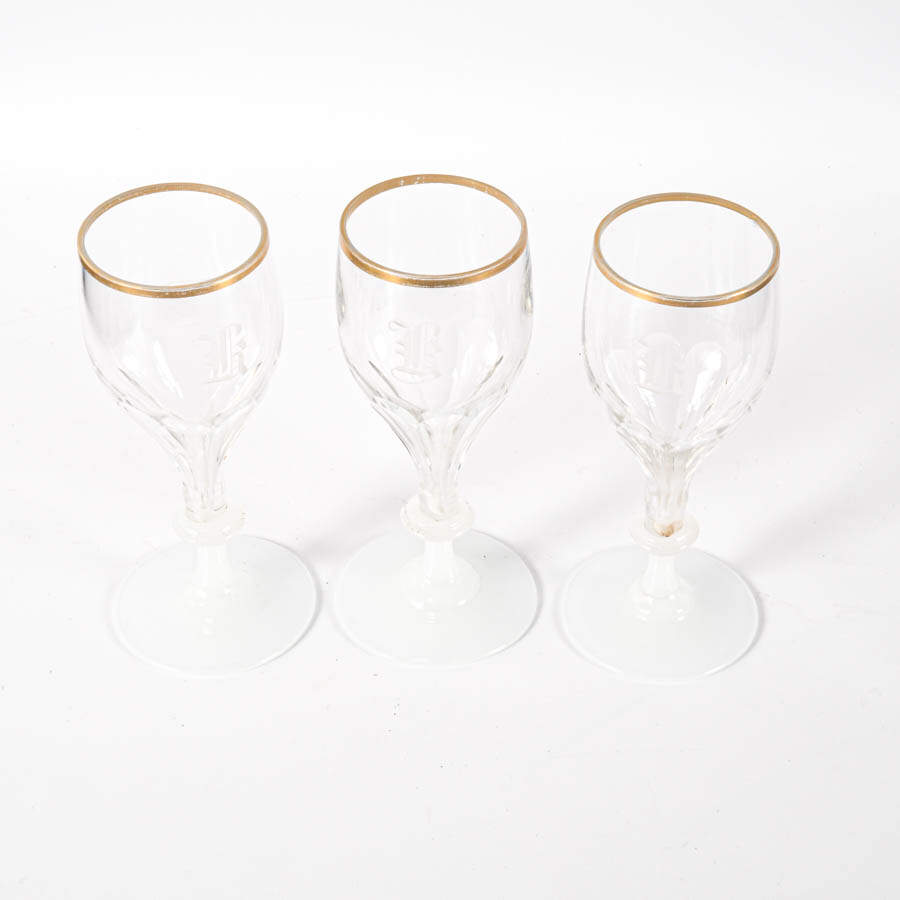 Set of Six Victorian Crystal Monogrammed Wine Glasses-4