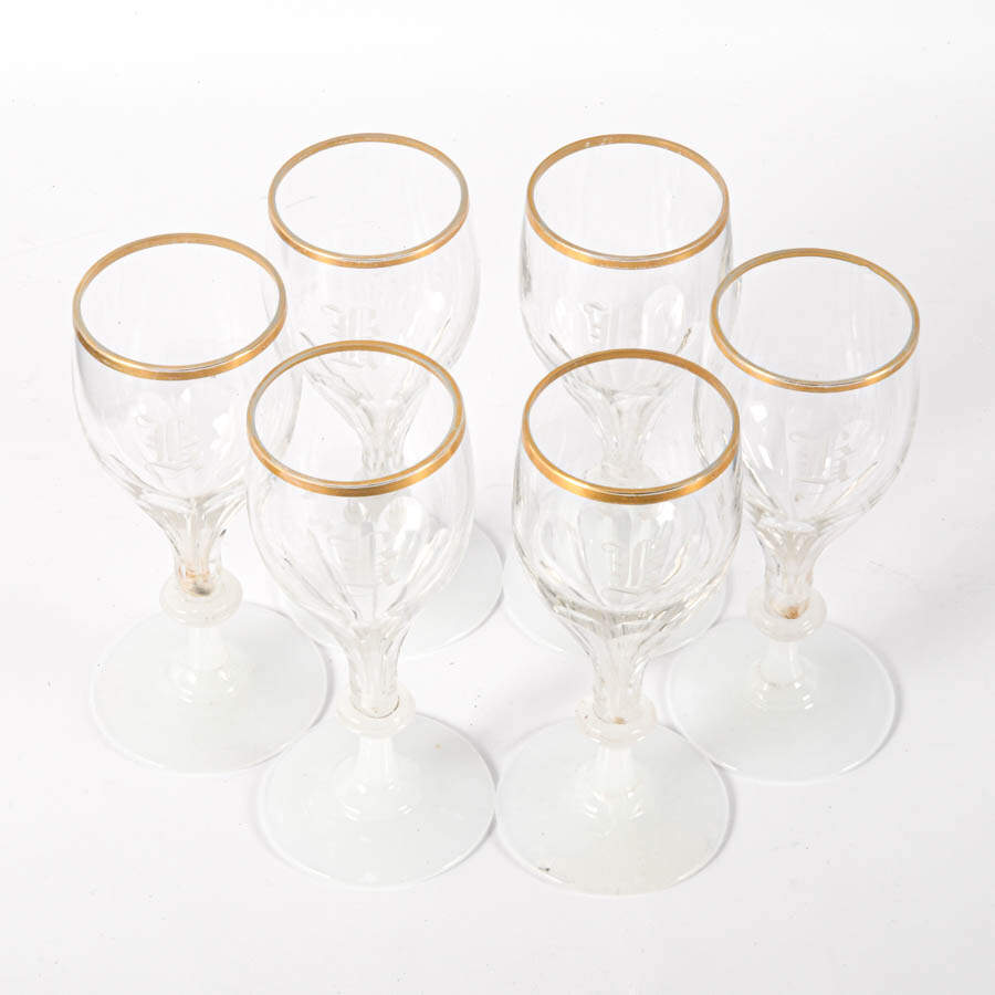 Set of Six Victorian Crystal Monogrammed Wine Glasses-3