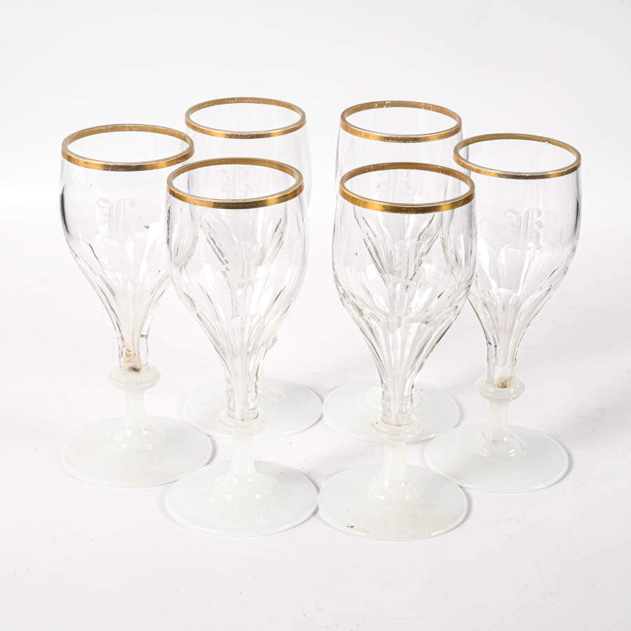 Set of Six Victorian Crystal Monogrammed Wine Glasses-2